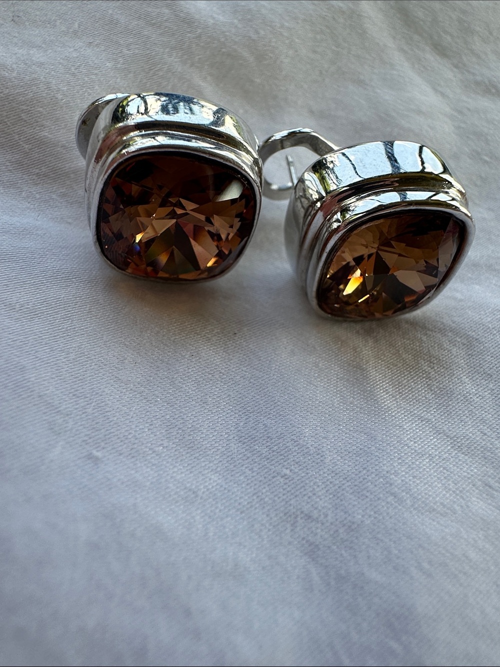 Faceted Amber Crystal Silver Stud Earrings